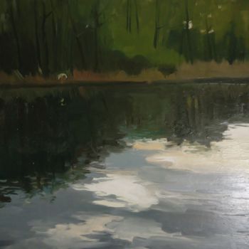 Peinture intitulée ""Пейзаж с цаплей"" par Vadim Kuznetsov, Œuvre d'art originale, Huile