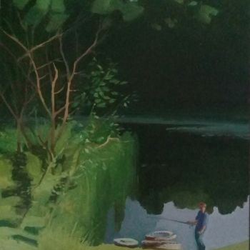 Картина под названием "Пейзаж с рыбачком" - Вадим Кузнецов, Подлинное произведение искусства, Масло