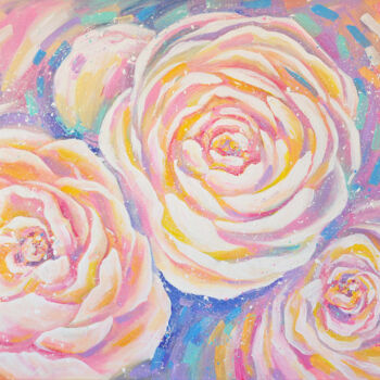 Painting titled "Flowers power 80x60…" by Liubov Kvashnina, Original Artwork, Acrylic Mounted on Wood Stretcher frame