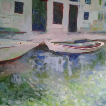 Painting titled "Белые лодки в Канна…" by Andrei Kliuiko, Original Artwork, Oil