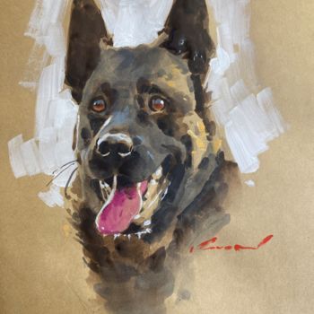 Painting titled "malinois" by Kwon, Original Artwork, Gouache