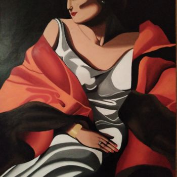 Painting titled "The lady with pearls" by Konstantinos Kolobos, Original Artwork, Acrylic