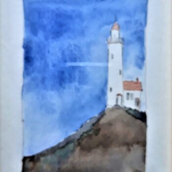 Painting titled "Un phare et le ciel…" by Jacek Wendzonka, Original Artwork, Watercolor Mounted on Cardboard