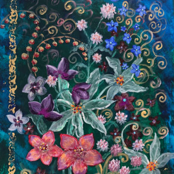 Painting titled "Fall Flowers" by Vita Privata, Original Artwork, Acrylic