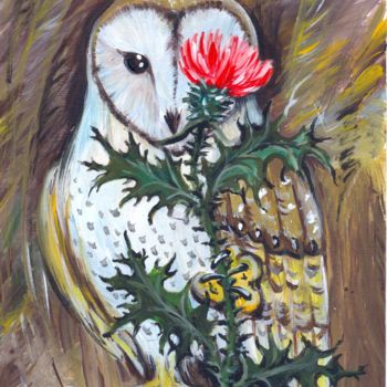 Картина под названием "Шотландия: сова и ч…" - Къелла, Подлинное произведение искусства, Акрил