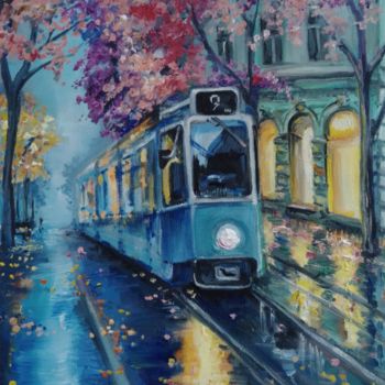 Pintura titulada "Голубой трамвай (Де…" por Kella, Obra de arte original, Oleo