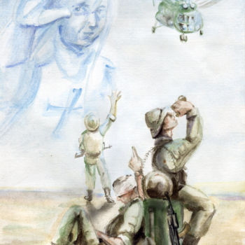 Pittura intitolato ""Мы уходим с восток…" da Kella, Opera d'arte originale, Acquarello