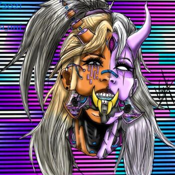 Digitale Kunst mit dem Titel "Cyber oni" von Kylia_oni Carbet, Original-Kunstwerk, Digitale Malerei