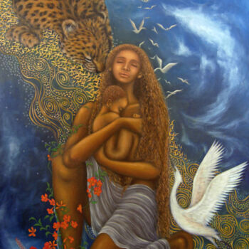 Painting titled "To My Unborn Child" by Kyoko Yamaji, Original Artwork, Oil Mounted on Wood Stretcher frame