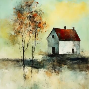 Arts numériques intitulée "Cottage (Autumn)" par Kyozai, Œuvre d'art originale, Image générée par l'IA