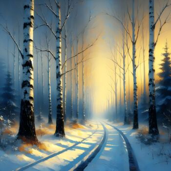 Arts numériques intitulée "Birch Trees (Winter)" par Kyozai, Œuvre d'art originale, Image générée par l'IA