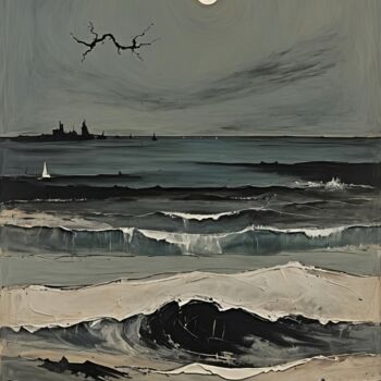 Digitale Kunst getiteld "Moonlight (Gray)" door Kyozai, Origineel Kunstwerk, AI gegenereerde afbeelding