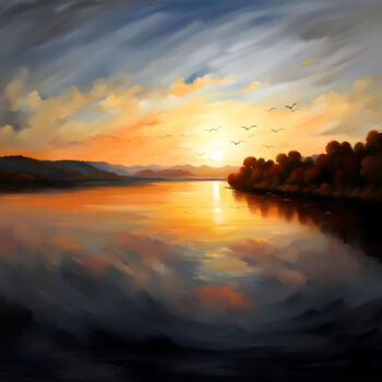 Digitale Kunst getiteld "Sunset on the Mosel…" door Kyozai, Origineel Kunstwerk, AI gegenereerde afbeelding