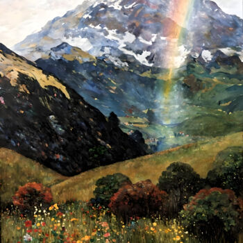Arte digital titulada "Rainbow in the moun…" por Kyozai, Obra de arte original, Imagen generada por IA