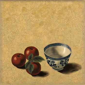 Arts numériques intitulée "Bowl and Fruits" par Kyozai, Œuvre d'art originale, Image générée par l'IA