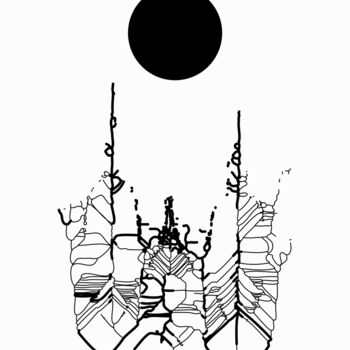 「Black Sun 1」というタイトルの描画 Kyriakos Papadopoulosによって, オリジナルのアートワーク, インク