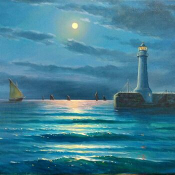 Peinture intitulée "Odessa lighthouse" par Kyrylo Bondarenko, Œuvre d'art originale, Huile