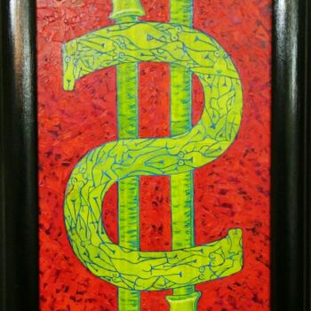 Malerei mit dem Titel "dollar, yin ad yang," von Kyrylo Bondarenko, Original-Kunstwerk, Öl