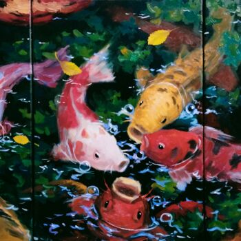 Painting titled "koi" by Kyrylo Bondarenko, Original Artwork, Oil Mounted on Wood Stretcher frame