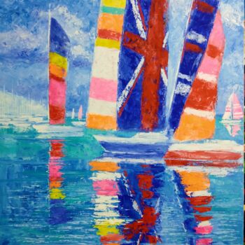 Malarstwo zatytułowany „yachts Miami” autorstwa Kyrylo Bondarenko, Oryginalna praca, Akryl