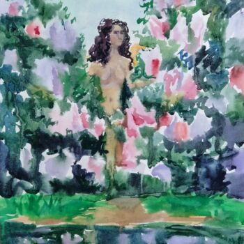 Painting titled "girl in lilac" by Kyrylo Bondarenko, Original Artwork, Watercolor