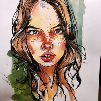 Drawing titled "Red" by Irina Gerasimenya, Original Artwork, Watercolor