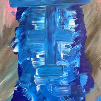 Malarstwo zatytułowany „Blue face” autorstwa Laurence Linsenmaier, Oryginalna praca, Akryl Zamontowany na Drewniana rama nos…