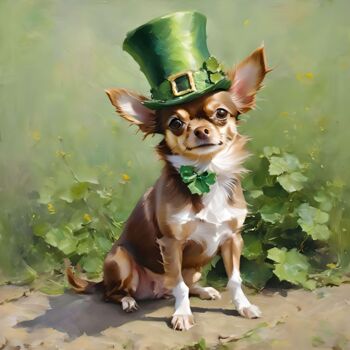 Digital Arts titled "Chihuahua St Patrick" by Laurence Linsenmaier, Original Artwork, Digital Painting