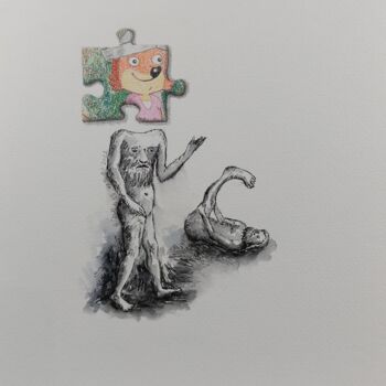 Dessin intitulée "Drôle de tête !" par Laurent Fierdehaiche, Œuvre d'art originale, Encre