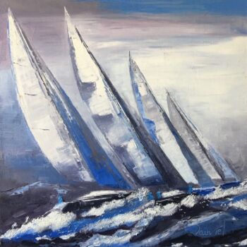 Painting titled "Grand bleu" by Laurence Mauviel, Original Artwork, Oil