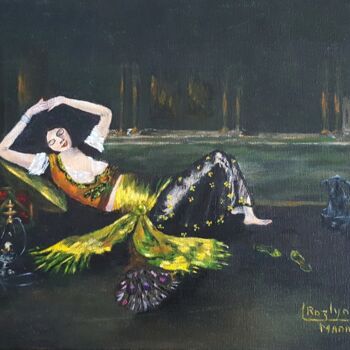 Painting titled "Reclining Odalisque" by L'Orientaliste, Original Artwork, Oil