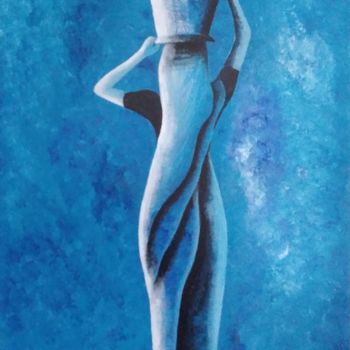 Painting titled "Femme indienne-bleu" by Laurence Raphalen, Original Artwork, Acrylic