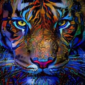 Arte digital titulada "Tigre azul" por L.Roche, Obra de arte original, Acrílico