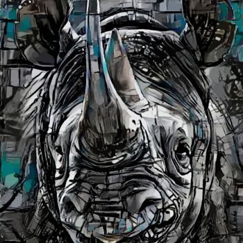 Digitale Kunst getiteld "Rhino" door L.Roche, Origineel Kunstwerk, Acryl