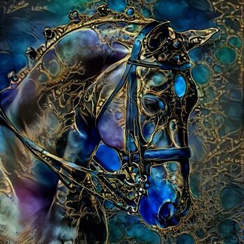 Arte digital titulada "Caballo de oro" por L.Roche, Obra de arte original, Acrílico