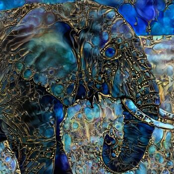 Digital Arts titled "Eléphant d'Or" by L.Roche, Original Artwork, Acrylic