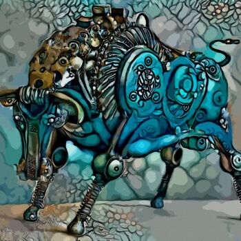 Arts numériques intitulée "Taureau  machine -…" par L.Roche, Œuvre d'art originale, Acrylique