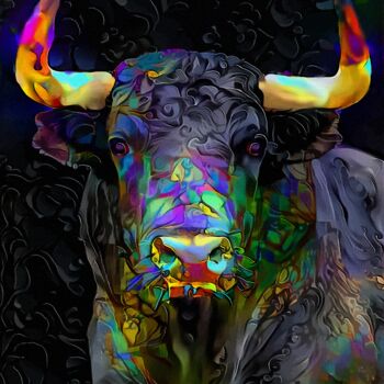 Digital Arts titled "Toro néon - Bull, m…" by L.Roche, Original Artwork, Acrylic