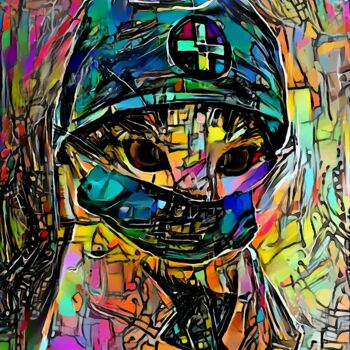 Arts numériques intitulée "Bal masqué - Cat, m…" par L.Roche, Œuvre d'art originale, Acrylique