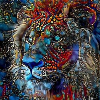 Arts numériques intitulée "King blue - Lion" par L.Roche, Œuvre d'art originale, Acrylique