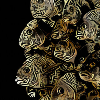 Arts numériques intitulée "Poissons siglés" par L.Roche, Œuvre d'art originale, Acrylique