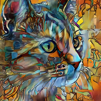Digitale Kunst mit dem Titel "Charly-blue - Cat -…" von L.Roche, Original-Kunstwerk, Acryl