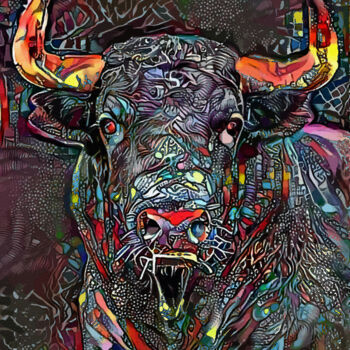 Arte digitale intitolato "Yago,bull - Mix med…" da L.Roche, Opera d'arte originale, Acrilico