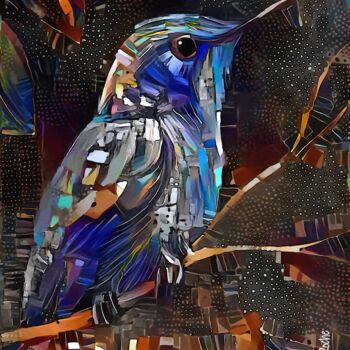 Digitale Kunst mit dem Titel "Birdy blue" von L.Roche, Original-Kunstwerk, Acryl