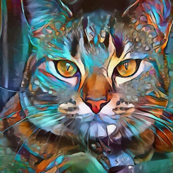Arts numériques intitulée "Kamal, cat - Mix me…" par L.Roche, Œuvre d'art originale, Acrylique