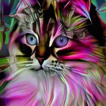 Arts numériques intitulée "Esty, cat - Mix med…" par L.Roche, Œuvre d'art originale, Acrylique