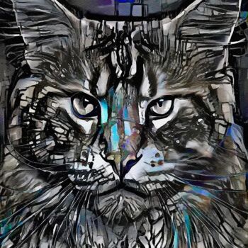 Arts numériques intitulée "Merkan, cat - Mix m…" par L.Roche, Œuvre d'art originale, Acrylique