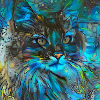 Digital Arts titled "Albablue, cat - Mix…" by L.Roche, Original Artwork, Acrylic