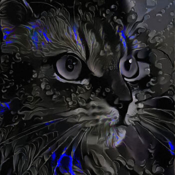 Arts numériques intitulée "Diego blue, cat - M…" par L.Roche, Œuvre d'art originale, Acrylique