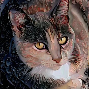 Digital Arts titled "Goldy, cat - Mix me…" by L.Roche, Original Artwork, Acrylic